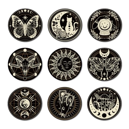 ANATTASOUL Moon Phases Magic Wooden Coasters Set of 9 Bulk(3.9") - style: Moon Phases Magic