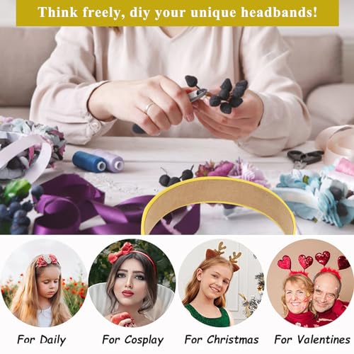 Wecoe 10 Pack Yellow Satin Headbands - 1.3 Inch Wide Non-Slip Fashion Hair Accessories for Women, DIY Holiday Costumes - color: Yellow