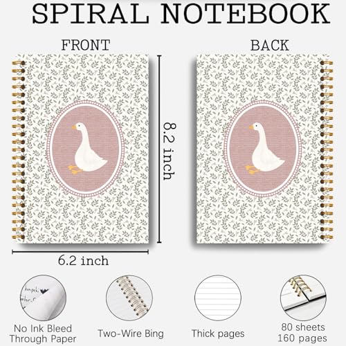 Silly Goose Notebook, Cottagecore Botanical Goose Journal, Pink Vintage Farm Animal Journal, Animal Lover Gifts Hardcover Spiral Notebooks 5.5x8.3 Inch - color: Section 3