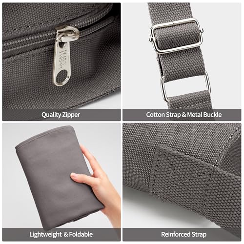 KALIDI Canvas Tote Bag Zipper Large Crossbody Shoulder Bag Messenger Bag - color: *Grey