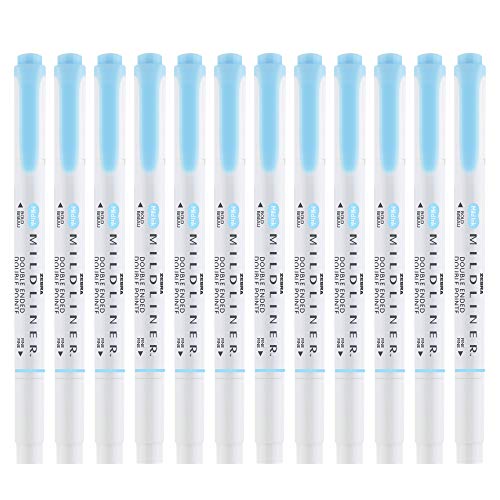 Zebra Pen MILDLINER No Bleed Highlighter, Blue Color, Dual Tip, 12-Pack - color: Blue