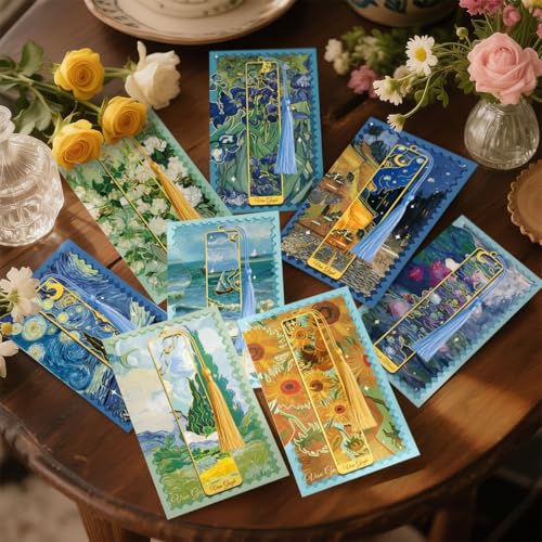 Metal Bookmarks with Tassel, Monet Oil Painting Theme Cute Book Markers for Reading Women, Book Lovers, Reading Accessories Gifts for Book Lovers - style: Paintings-8pcs