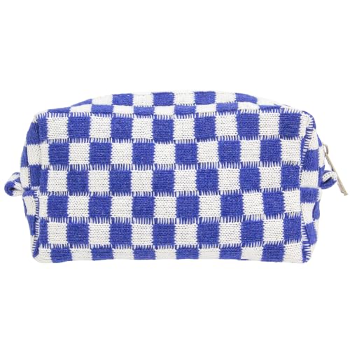 Checkered Makeup Bag for Purse, Small Travel Cosmetic Pouch,Sapphire Blue - color: Sapphire Blue