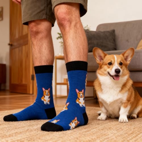 Colorful Funny Novelty Dress Socks for Men Women Teens Fathers Day Casual Fun Crazy Funky Graphic Crew Socks - color: 5 Pairs - Animals Style - Corgi Dachshund Orca Lion Colorful Moose Patterns Socks, size: 6-12
