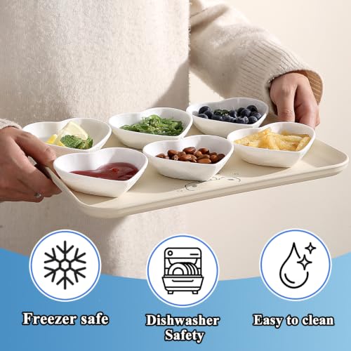 HOMQUEN Dipping Bowls, 3oz Soy Sauce Dish, Pturdy Plastic Small Bowls Set of 6, White Love Heart Mini Appetizer Plates for Sauce, Soy Sauce, Condiment, Side Dishes, Sushi, Ketchup, BBQ Party - color: White