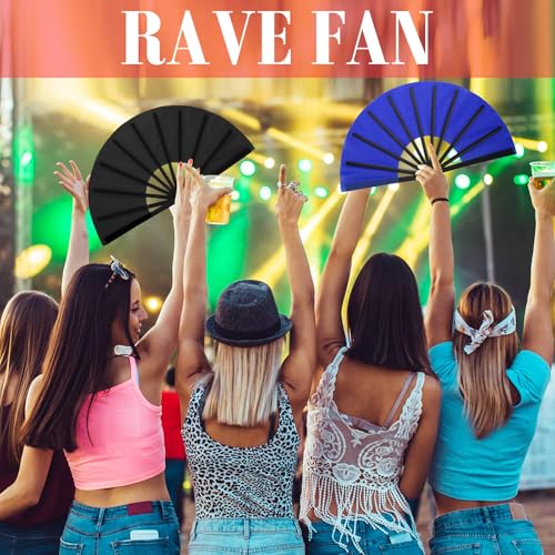 Maitys 2 Pack Foldable Fans for Rave Dancing,Dark Color,Simple Pattern - color: Dark Color, style: Simple Pattern
