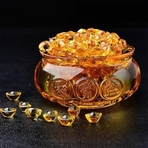 Feng Shui Treasure Basin Set Colorful Crystal Glass Lucky Money Toad - color: Yellow 2