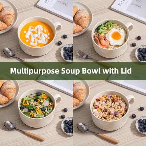 Jumbo Ceramic Soup Bowl with Lid, Microwave Safe - Cream - color: Cream, size: Set of 1