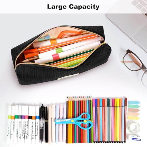 FINPAC Pencil Case, Corduroy Aesthetic Makeup Bag - color: Black
