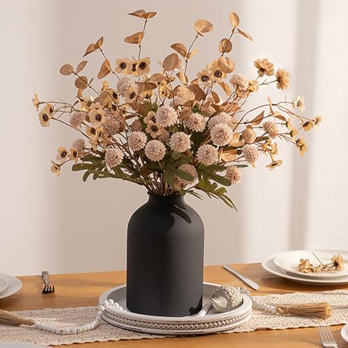 BLOSMON Beige Faux Flowers in Vase for Dining Table Centerpiece Decor - color: Beige Wax + Kiku