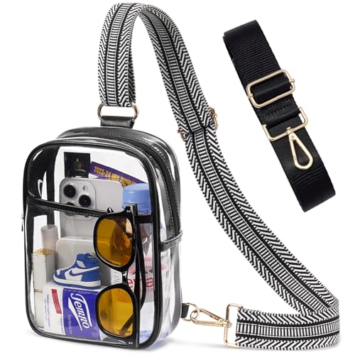Clear Bag for Stadium Events, Clear Crossbody Sling Purse, 2 Straps - color: 1# Black-c, style: Style 1