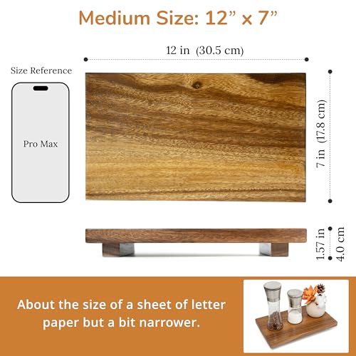 Medium 12" Acacia Wood Riser Pedestal Stand for Kitchen Counter - size: Medium:12"x 7"