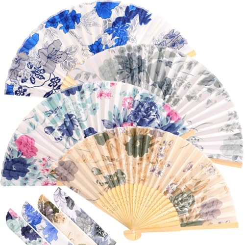 Zonon 4 Pack Hand Held Folding Fans for Women Silk,Elegant Flowers - style: Elegant Flowers