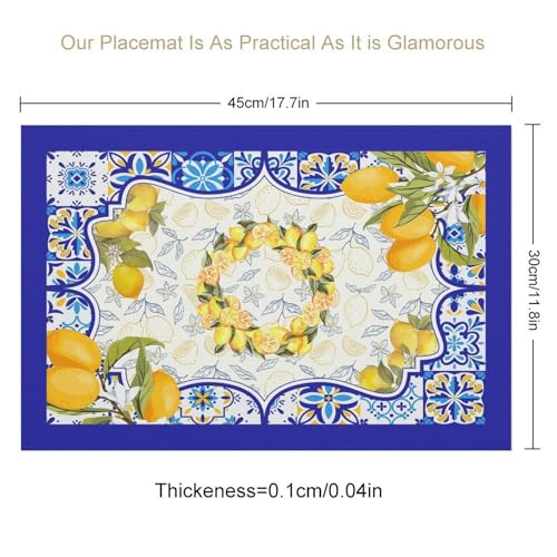 Summer Lemon Mediterranean Italian Tiles Placemats Set of 4, 12x18 Inch - color: Lemon07, size: 4pcs