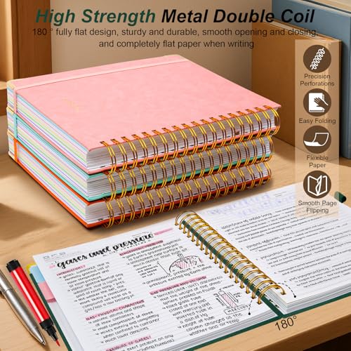Hardcover Spiral Notebook 8.5"x11" Journal Notebook with Tabs and Removable Dividers 300 Pages 5 Subject Notebook College Ruled, Faux Leather Spiral Bound Notebook for Women School Work(Green) - color: Green, size: 8.5"x11"(A4)