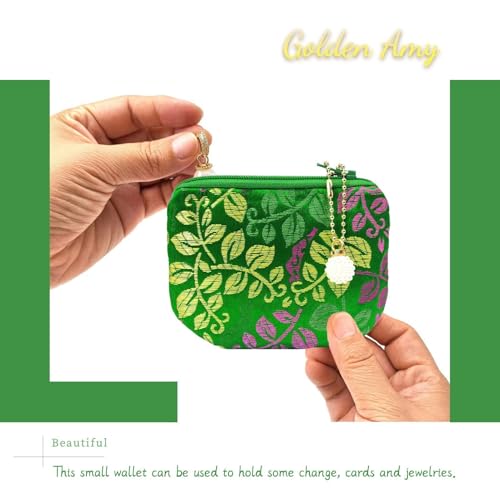 Handmade Women Coin Purse Brocade Zipper Wallet Rosary Pouch Silk Jewelry Bag - GreenPro - color: GreenPro