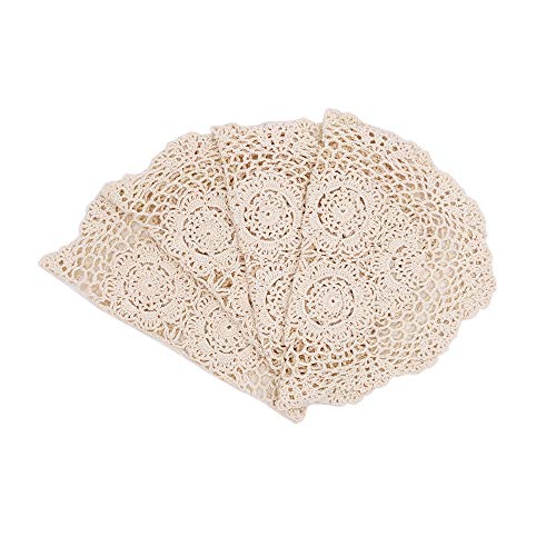 Phantomon Lace Doilies Handmade Crochet Placemats Cotton Doilies Cloth Lace, Pack of 4, Oval Shape, 12 x 17 inch (Beige) - color: Beige
