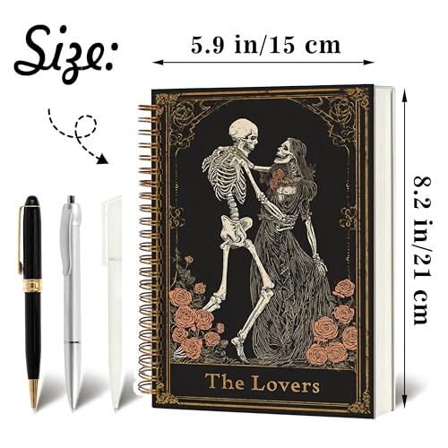 The Lovers Tarot Notebook Journal for Women - A5 Spiral Notebook with Dark Mystic Spells Skull Design, Vintage Witchy Journal, Gothic Office & School Supplies, Unique Gifts for Birthday, Christmas (Skull &Pink Rose) - color: Skull &Pink Rose