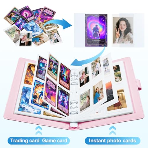 4 Pocket Trading Card Binder Holds 200 Cards, 25 Removable Double-Sided Sleeves, Baseball Card Album, Compatible with Sports, TCG & Game Cards, Card Collection Storage (Pink) - color: White-Pink