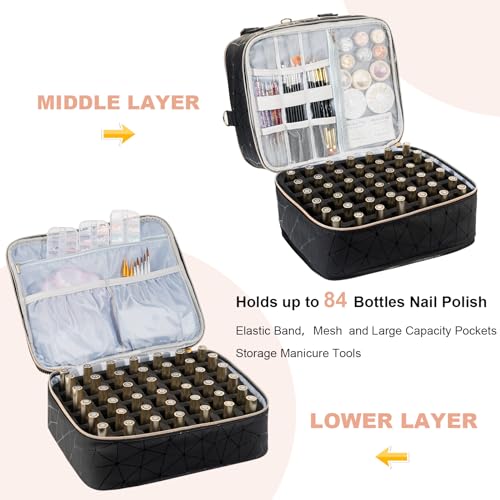 Uross Nail Polish Organizer Bag Holds 84 Bottles Nail Polish & Nail Lamp, Gel Nail Polish Organizers and Storage box for Nail Tech, Nail Kit Supplies Organizer Case-Black - color: Black, size: X Large - 11 x 9.5 x 13 inch (84 bottles)