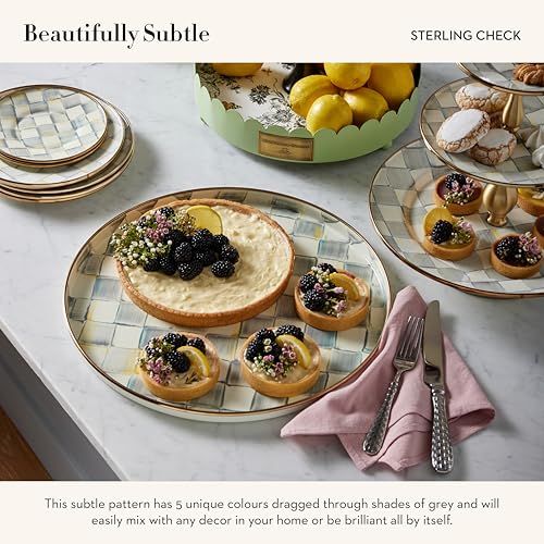 MACKENZIE-CHILDS Enamel Round Tray, Gray-and-White Sterling Check - color: Sterling Check
