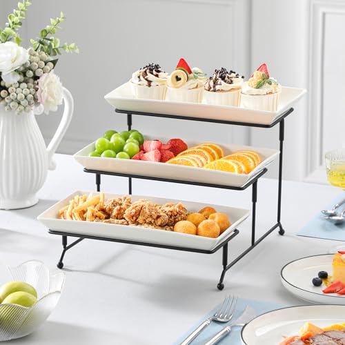 MALACASA 3 Tier Serving Trays, White Porcelain Serving Platters, 12 Inch - color: White, size: 12 Inch