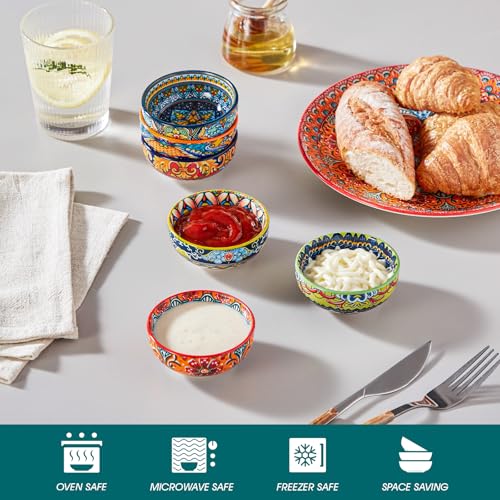 vancasso KRVI Ceramic Dipping Bowls Set of 6, 2.7 Oz Bohemian Sauce Bowls