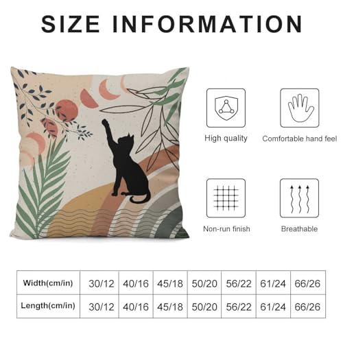 Mid Century Moon Cat Pillow Covers Retro Black Cat Leaves Sun Moon Boho Abstract Geometric Arch Home Decor Sofa Bedroom Cushion Outdoor Indoor Decorations 16 "x16 - color: Cat-6, size: 16" x 16" (Pack of 2)