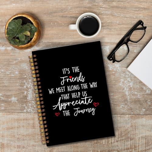 JINYO Friend Gifts Notebook, Gifts for Best Friend Journal, Friendship Gift Journal, It's the Friends We Meet Along the Way That Help Us Appreciate the Journey Spiral Notebooks 5.5x8.3 Inch(black) - color: white Friend Notebook（black）