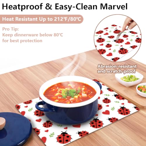 Peacoblue Placemats Set of 4,Faux Leather Ladybug on Leaves Design - style: Ladybug on Leaves