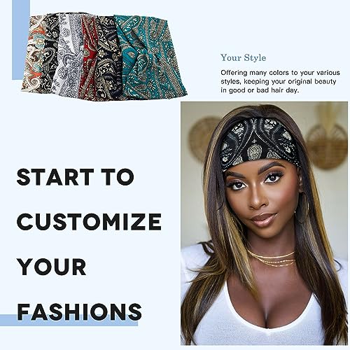 Wide Headbands for Women Girls, Large Bandana Boho Headbands Workout Yoga Running Hair Bands for Women's Hair, Non Slip Sweat Head Bands,Pack of 6 - color: Bandana Boho