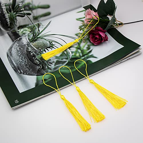 VAPKER 100 Pieces Light Yellow Color 13cm/5-Inch Silky Handmade Soft Tassels Floss Bookmark Tassels with 2-Inch Cord Loop for Jewelry Making, DIY Projects, Bookmarks - color: Z5:light Yellow
