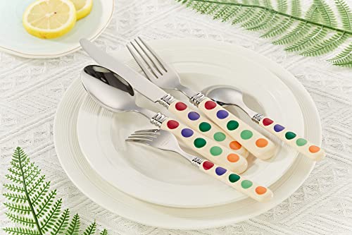 ANNOVA Silverware Set 20 Pieces Cutlery Stainless Steel Colorful Fun Handle Flatware Service for 4 - Dinner Knife, Dinner Fork, Salad fork, Dinner Spoon, Dessert Spoon (Puka Dots, 20 Pieces) - color: Puka Dots
