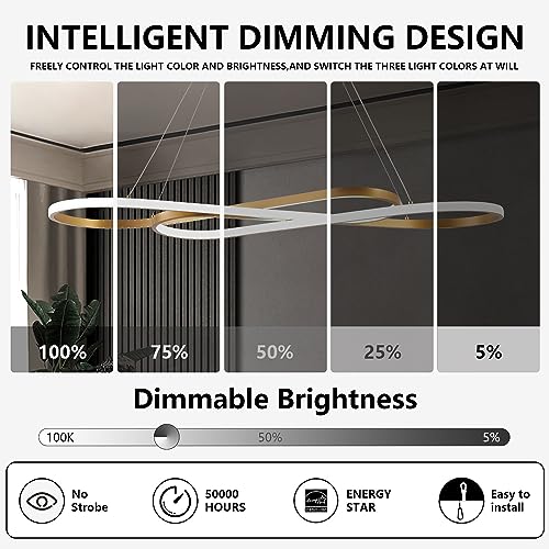 Gold Led Chandeliers for Dining Room Light Fixture Modern Led Pendant Light Kitchen Island Lighting for Kitchen Island Chandelier Over Table, Dimmable Adjustable Height Pendant Light Ceiling Hanging - color: Painted Gold, size: 39.37in