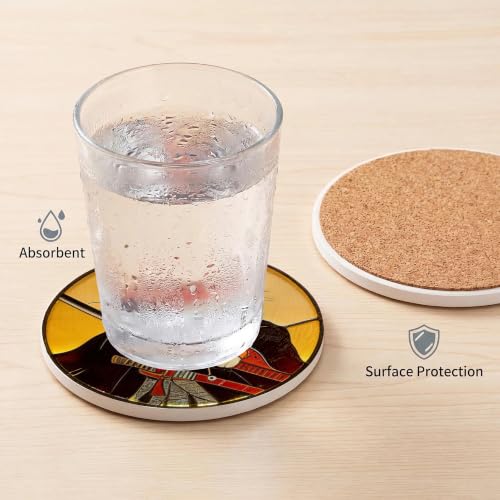 Nikyi 6 Pcs Cat Ceramic Absorbent Coasters, Round Drink Coaster with Metal Holder and Cork Base, for Coffee Table Kitchen Bedroom Living Office Desk Home Decor or Funny Gifts - color: Cat Ninja