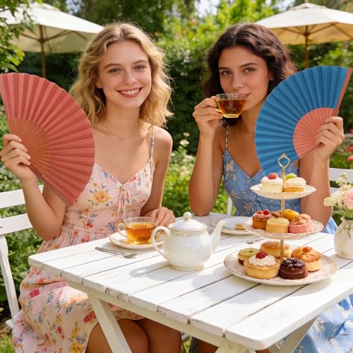 Blulu 6 Pack Silk Fans Handheld for Women Wood Frame,Colorful - color: Colorful