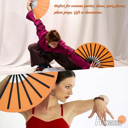Folding Fan Performance Nylon-Cloth Fan 13 inch (Orange) - color: Orange