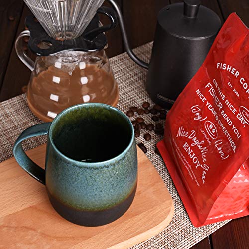 Bosmarlin Matte Ceramic Coffee Mug, Tea Cup for Office and Home, 13 oz, Dishwasher and Microwave Safe, 1 Pack (Forest night) - color: Forest night