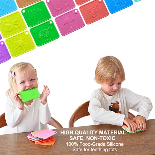 SiliABCs Alphabet Flash Cards, Non-Toxic Silicone Alphabet Flash Cards for Toddlers 1-3, Montessori Toddler Preschool Alphabet Learning Activities, Dishwasher Safe Soft Baby ABC Cards