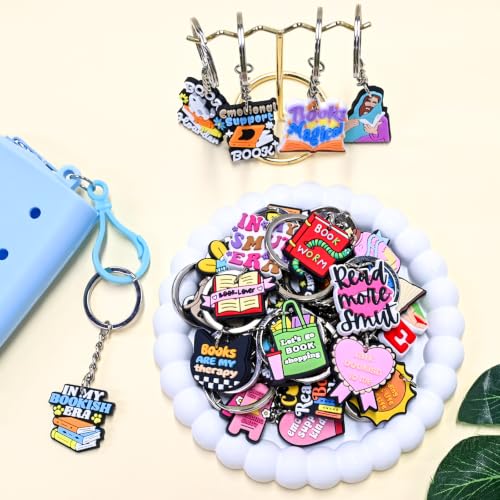 Cute Keychains Bulk, Keychain Charms Key Chain Trinkets Backpack Charms Accessories Keyring for Classroom Prizes - color: Bookish-30p