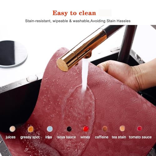 Red Vinyl Placemats Set of 6 Waterproof Wipeable Table Mats - color: Red