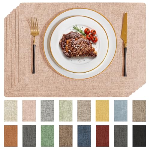 Romanstile Faux Leather Vinyl Placemats Set of 6, Pink - color: Pink