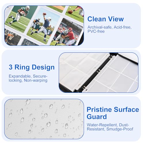 50 Pack 9 Pocket Card Binder, 3 Ring Premium Zip Trading Card Binder, 900 Large Capacity Top Loading Card Storage Album, PU Card Collection Binder for TCG, MTG, Baseball Hockey Sport Cards, White - color: White