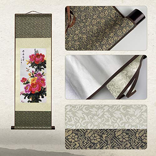 AtfArt Silk Scroll Painting, Asian Wall Art, Flower, 36.2x12in - color: C4