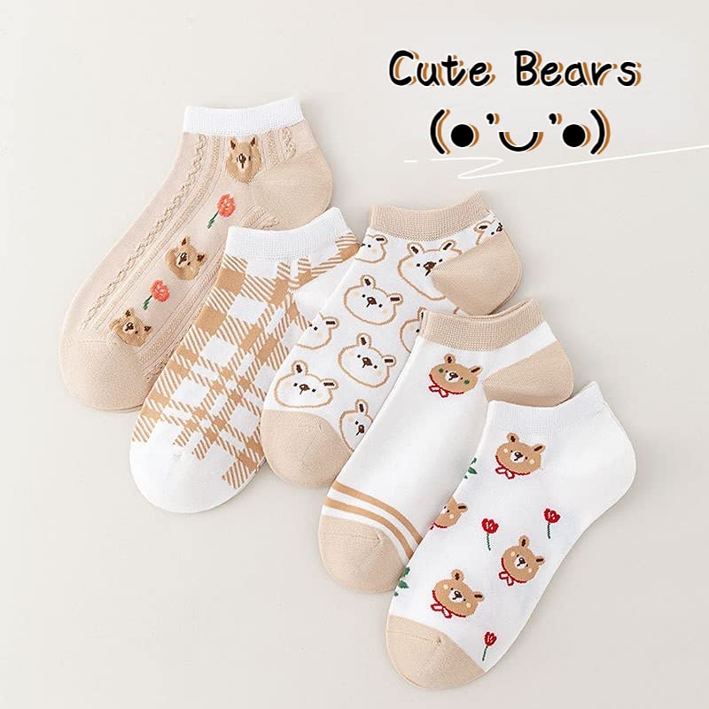 Cute Animals/Flowers Patterned Ankle Socks for Women - color: 5 Pairs-bear