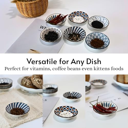 Small Bowls for Dips 3oz, Sauce Cups 3.8" Ceramic Bowl Set of 6 - color: Indigo Graffiti