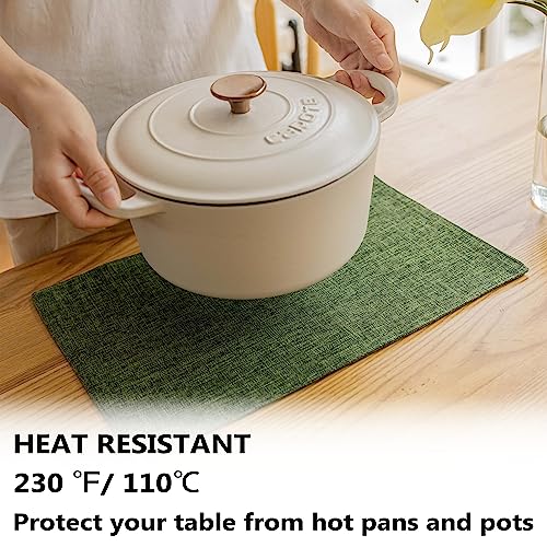 Demetex Green Placemats Set of 6 Vintage Cloth Textured Place Mats Stain Resistant for Holiday Barbecue and Dinning Table, Green - color: Green, size: Placemats set of 6