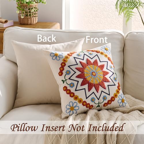 Embroidered Floral Throw Pillow Cover 20x20 Set of 1 Orange - color: Orange, size: 20" x 20" (Pack of 1)