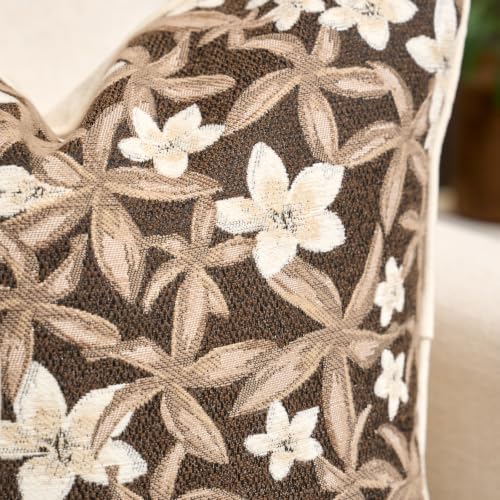 Aeckself Neutral Floral Pillow Cover 20 x 20 Inch, Vintage Chenille Square Throw Pillow Cover Soft Home Decorative Farmhouse Accent Couch Pillow Cover for Living Room Bedroom, Brown - color: Brown, size: 20" x 20" (Pack of 1)