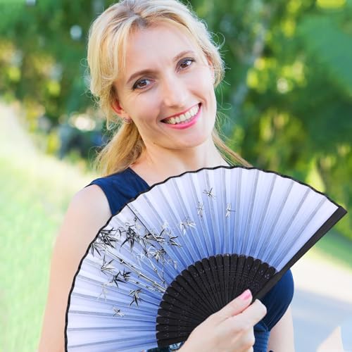 Zonon 4 Pack Hand Held Folding Fans for Women Silk,Vivid - style: Vivid